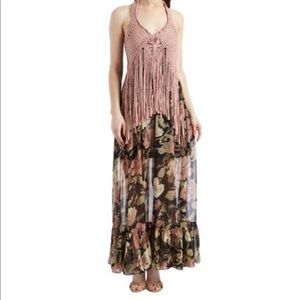 Ryu floral maxi with fringe and crochet halter top